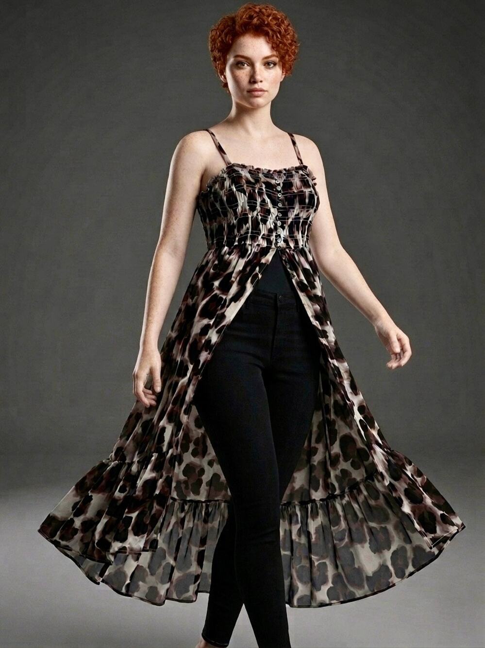 NWT Torrid Leopard Sheer Chiffon Sleeveless Split-Front Tunic Top Plus Size 0